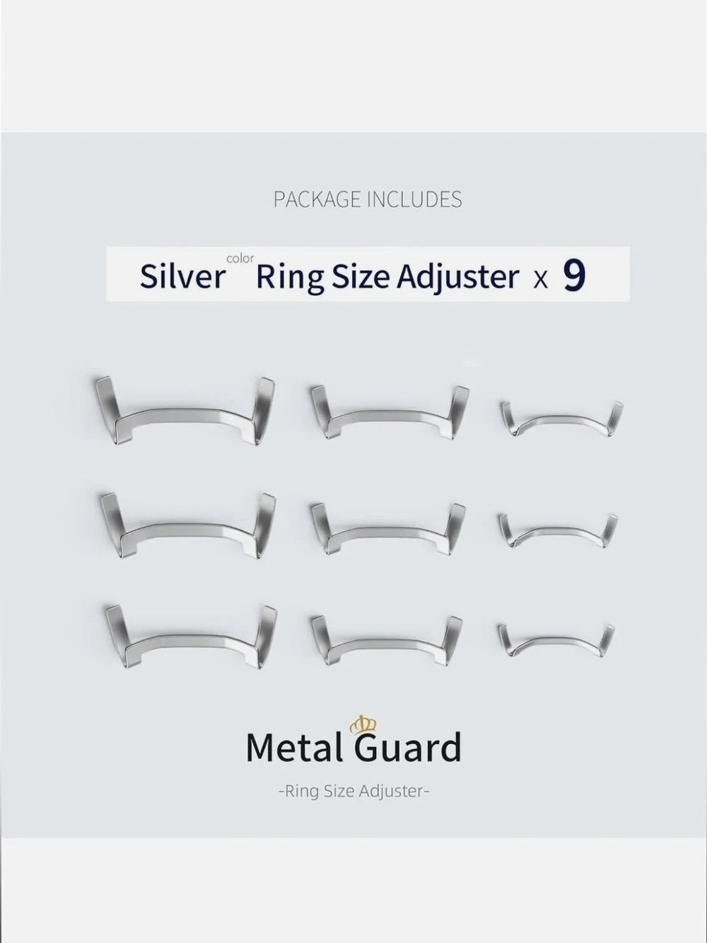 Silver Metal Ring Guard,Invisible Size Adjuster x 9